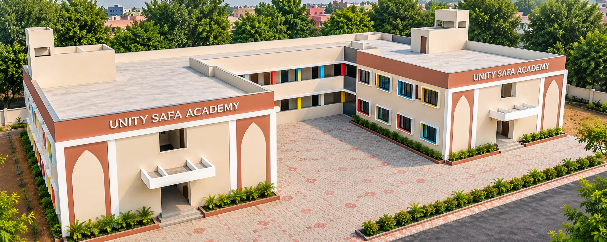 Aerial view of the Unity Safa Academy campus grounds